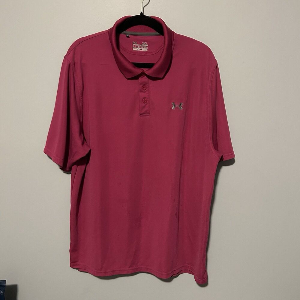 Under Armour Heat Gear Mens Golf Polo Shirt Size XL Pink Collared Short Sleeve